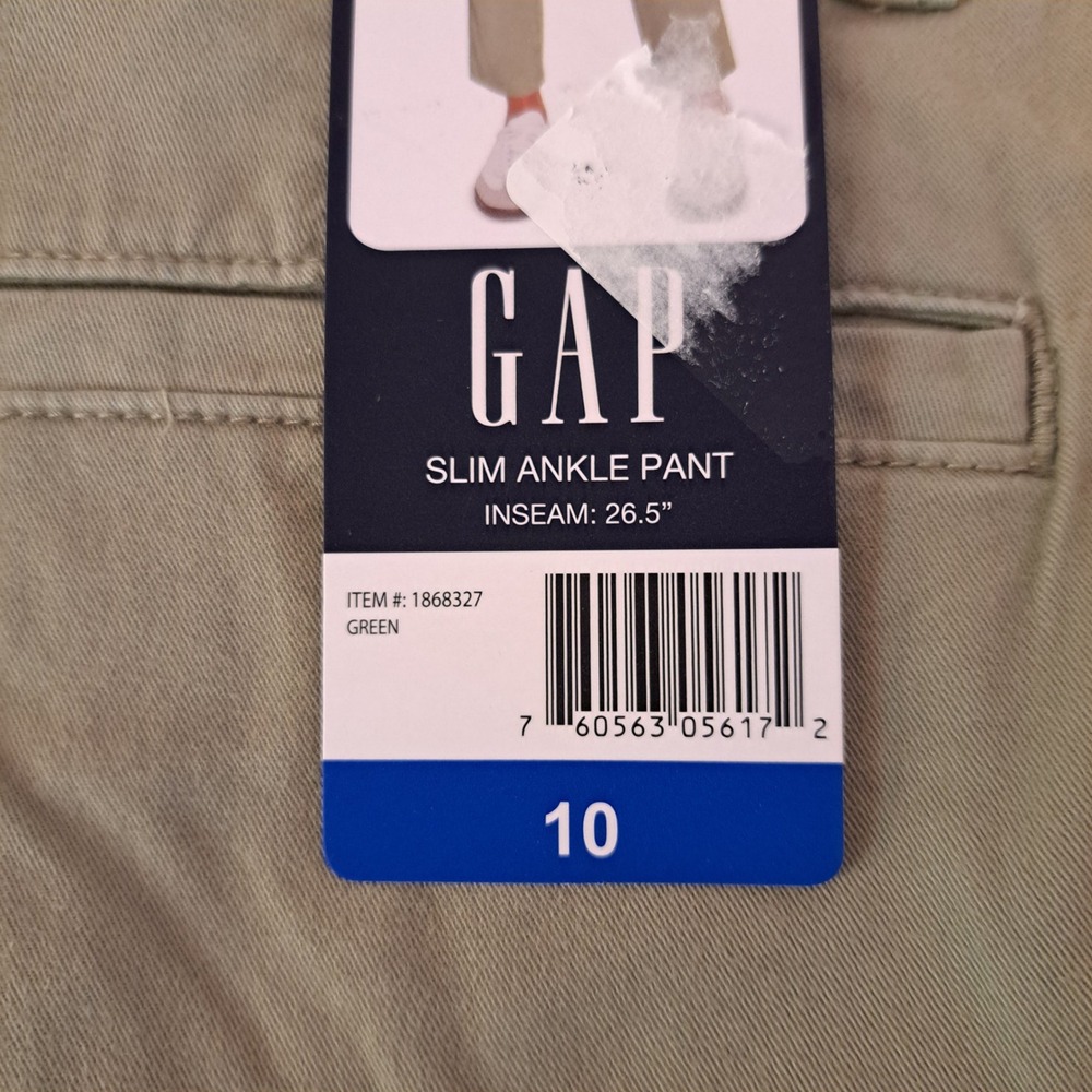 Gap Slim Ankle Pant Womens 10 Green Chino Mid Rise Stretch NEW 767-287-CB5 - Picture 2 of 2